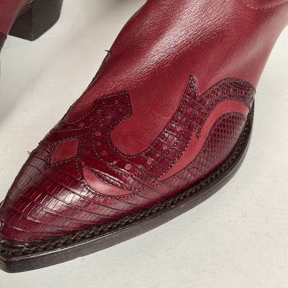Tony Lama Lizard Wingtip Cowgirl Boots | Overlays | Cranberry | Women’s 6.5 M