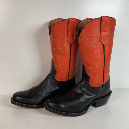 Custom Square Toe Cowboy Boots | Orange Shaft | Black Calf Vamp | Men’s 11 Wide