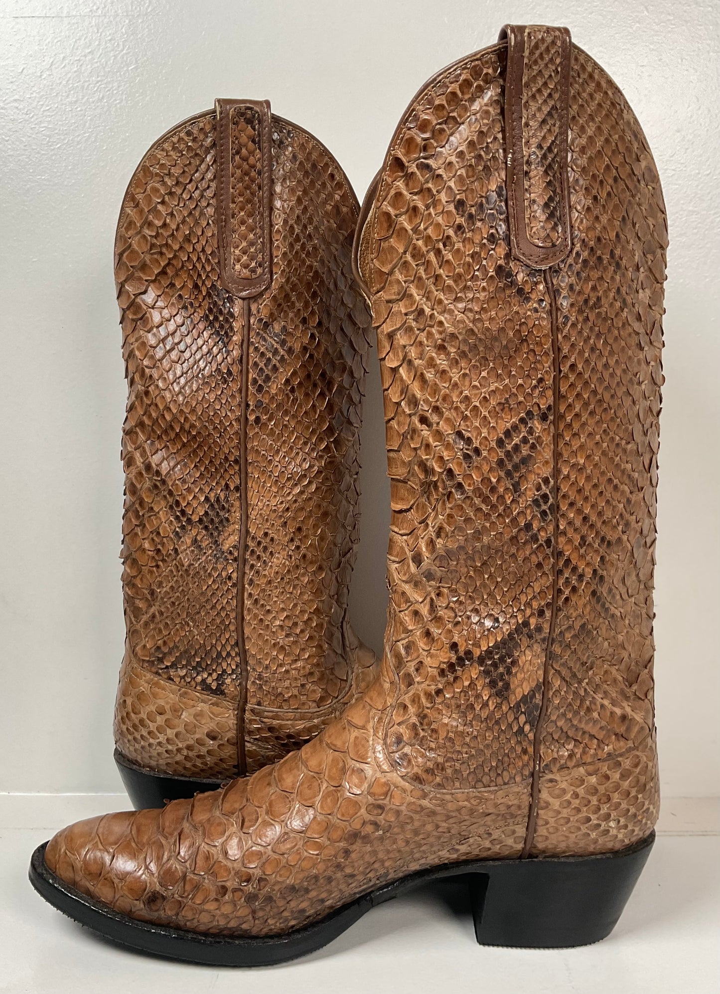 Vintage Full Python Snakeskin Cowboy Boots 8 D Back Cut Recraft