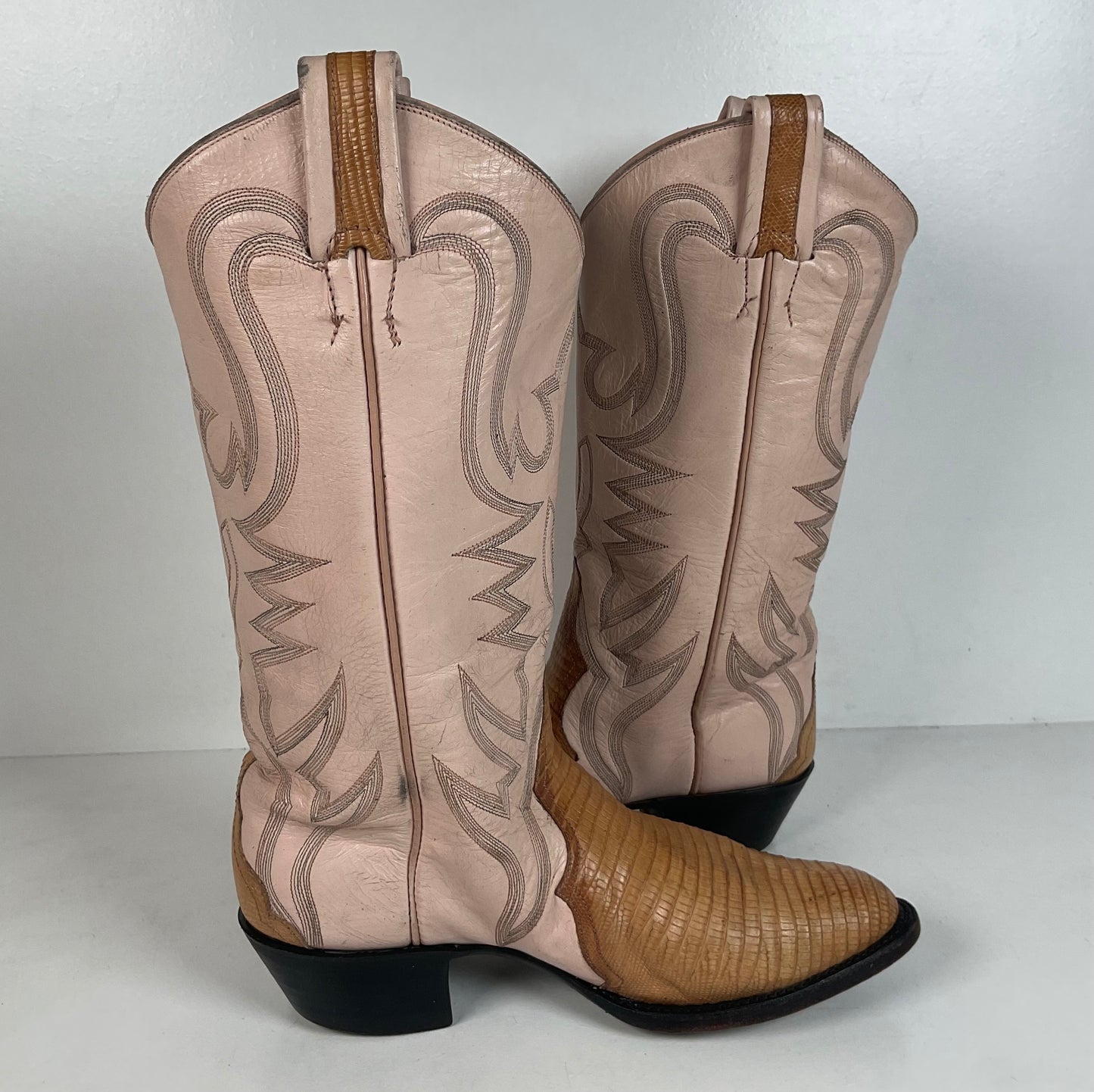 Vintage Larry Mahan Teju Lizard Cowgirl Boots | Peach | 1980s | Women’s 6 B