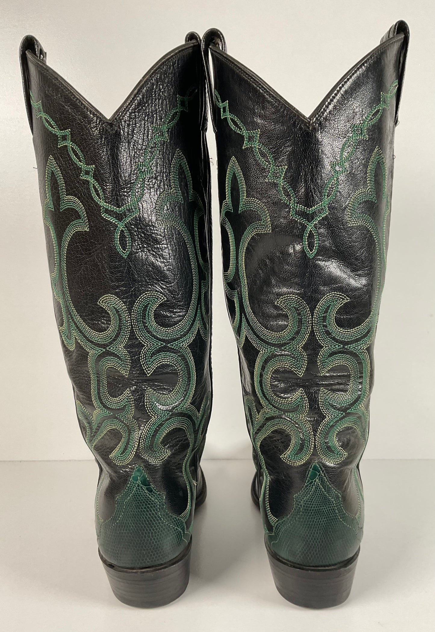 Vintage Larry Mahan Emerald Green Cowgirl Boots 7.5 B Lizard Vamp Triad