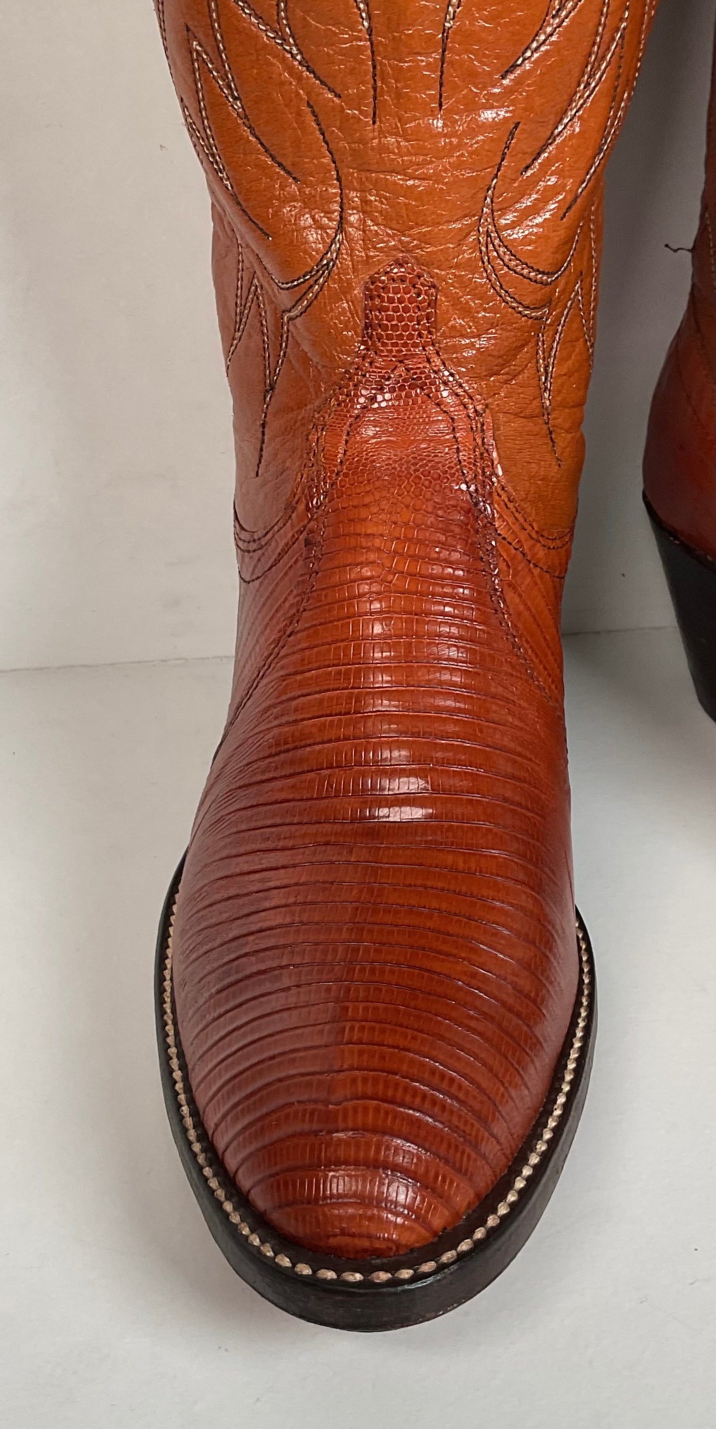 Vintage Dan Post Golden Spur Cowgirl Boots 7.5 C USA Made Lizard Teju