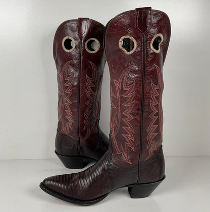 Vintage Tony Lama Teju Lizard Buckaroo Boots | Burgundy | Women’s 9 B
