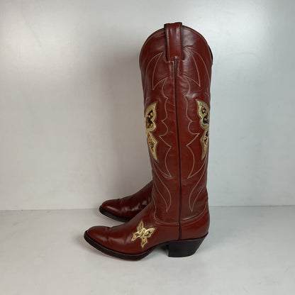 Vintage Justin Tall Butterfly Inlay Cowgirl Boots 6.5 C Snakeskin 70s