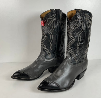 Vintage Tony Lama Lizard Wingtip Cowboy Boots | Charcoal Grey | Men’s 11.5 EE