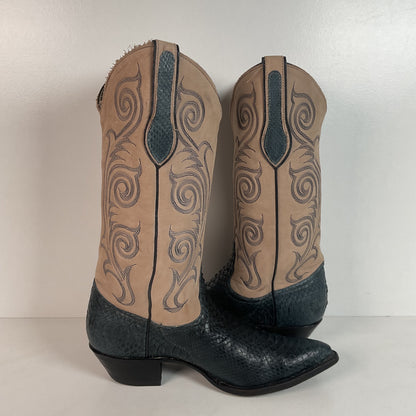 Vintage Tony Lama Python Snakeskin Cowgirl Boots | Dark Blue | Women’s 8 M