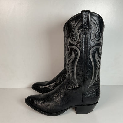 Vintage Tony Lama Black Lizard Teju Cowboy Boots 9 E Deadstock