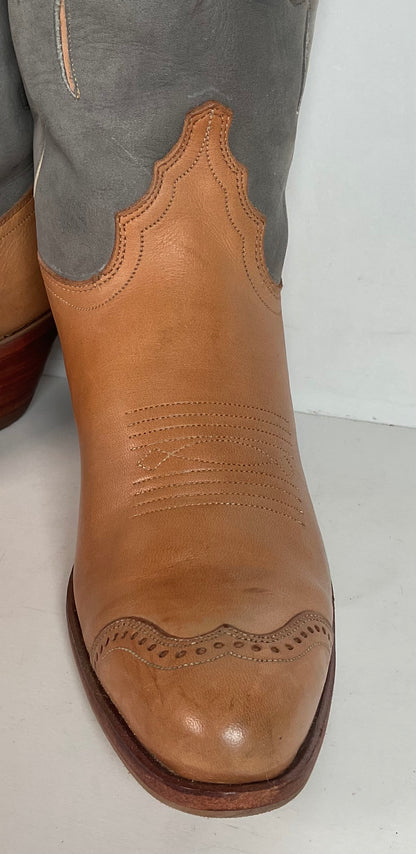 Vintage Justin Women’s Flower Cowgirl Boots 8 B Tooled Inlay USA Made