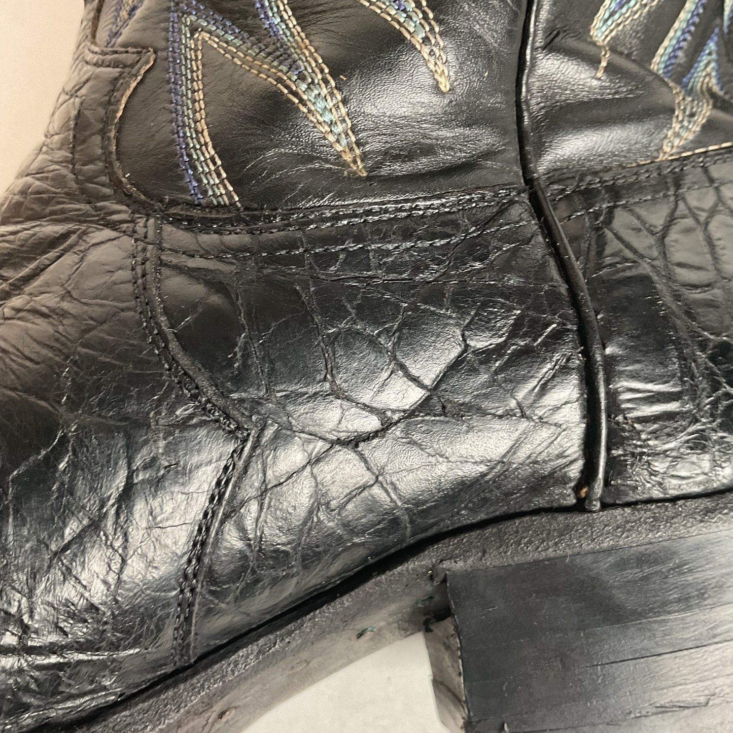 Vintage 1960s Justin Black Sea Turtle Cowboy Boots 10 D USA Made Fort Worth Label Pre-Ban