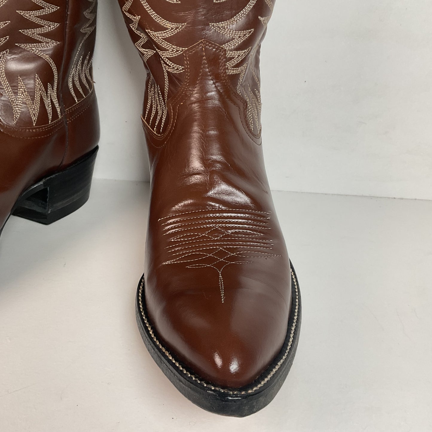 Vintage 1960s Cowtown Cowboy Boots 12 D Chocolate Brown