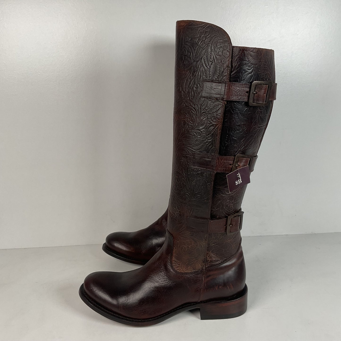 J.B. Dillon Western Riding Boots | Triple Buckle | Tooled | Women’s 8 B