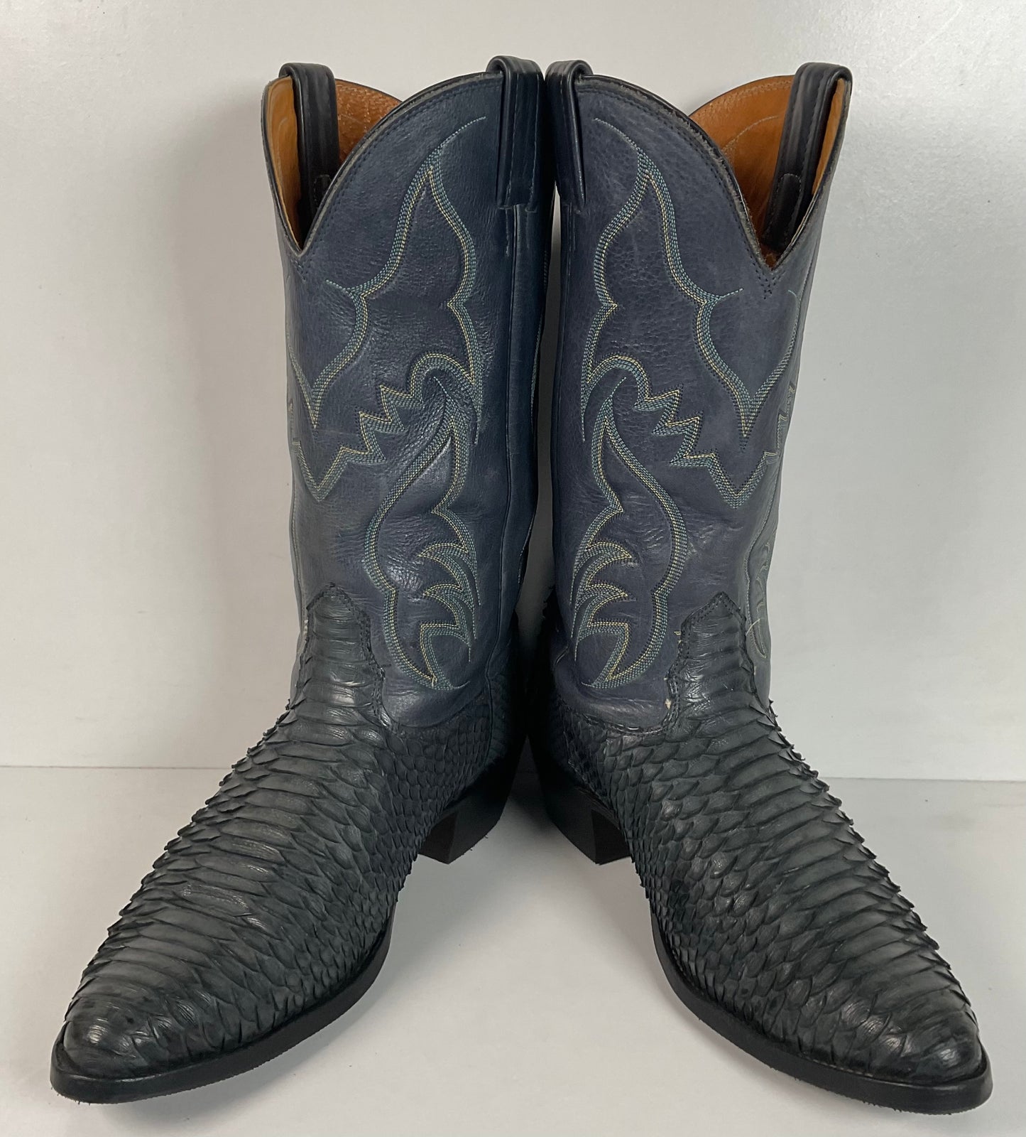 Vintage Nocona Dark Blue Python Snakeskin Cowboy Boots 12 D USA Made