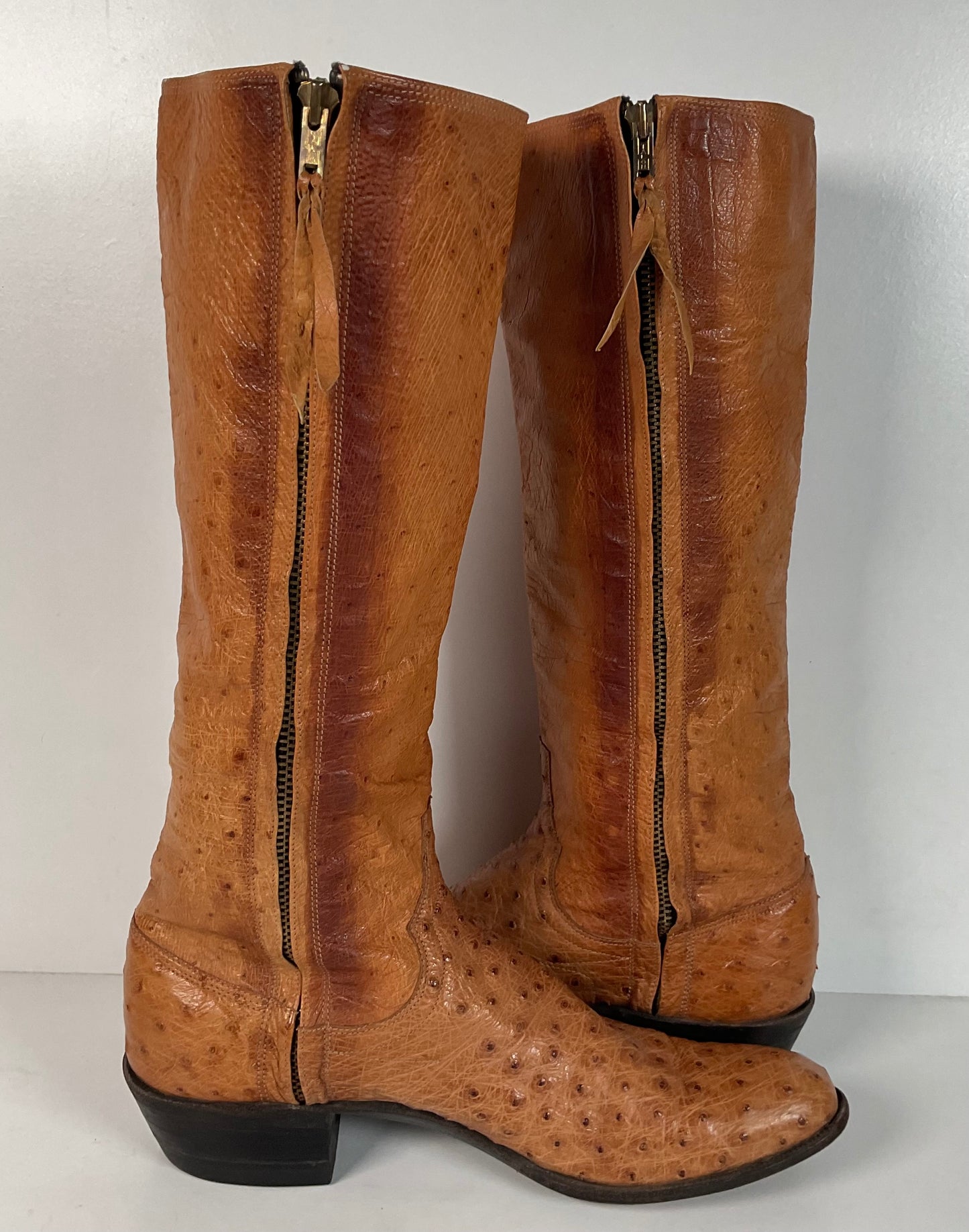 Custom Tall Ostrich Quill Riding Boots 7.5-8 Exotic Cowgirl