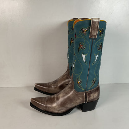 Frye Metallic Cowgirl Boots 7 M Tooled Inlay Snip Toe