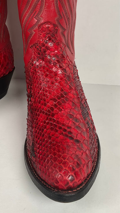Vintage Justin Python Snakeskin Cowboy Boots | USA Made | Red | Men’s 8.5 D