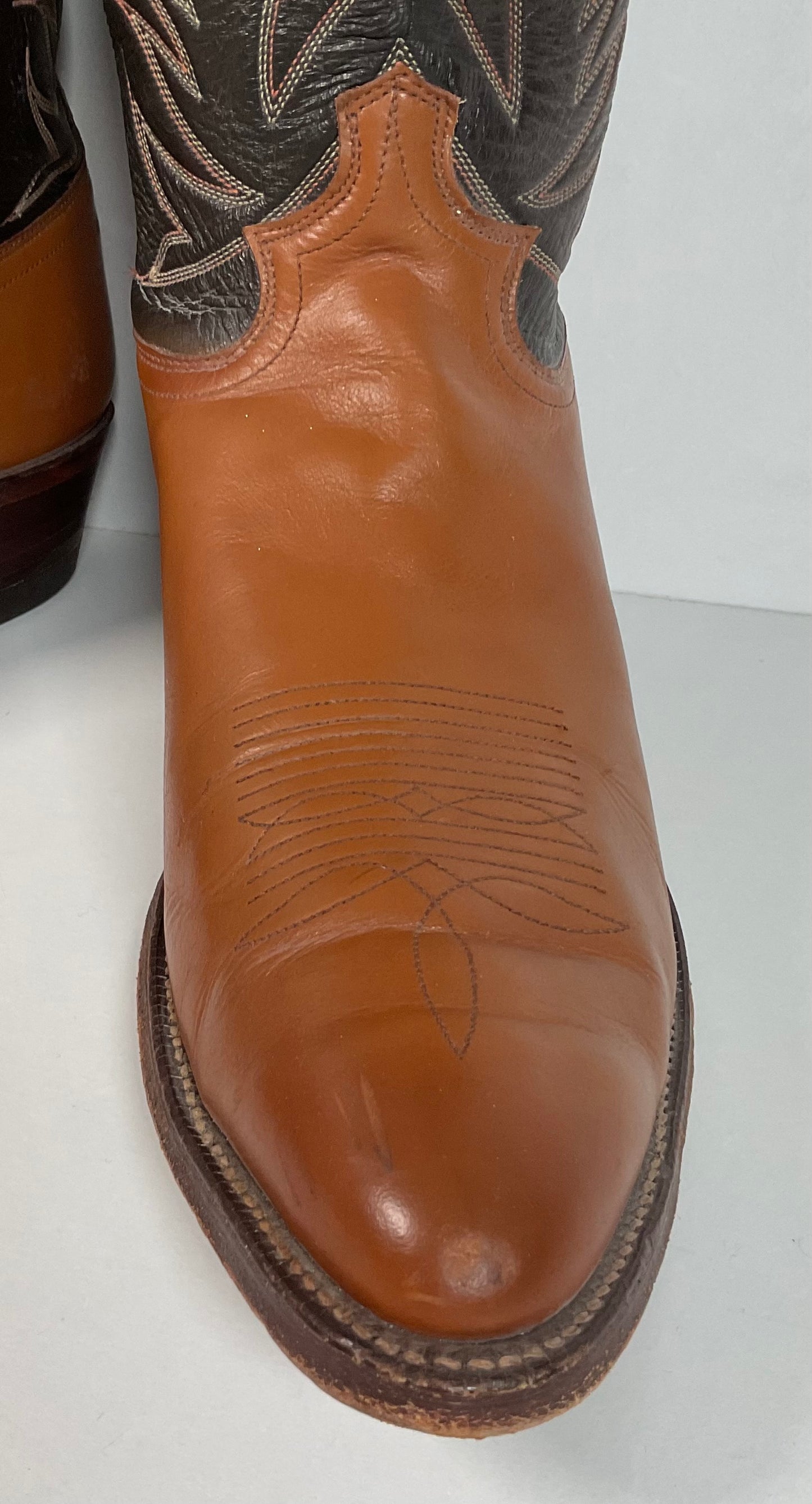 Vintage 1970s Justin Cowboy Boots 13 A Calfskin USA Made