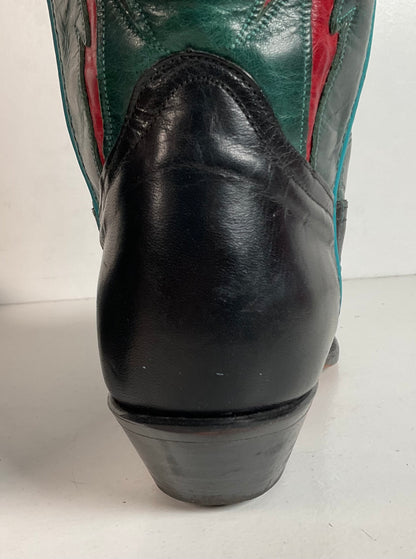 Vintage Dan Post For Code West Cowgirl Boots | Tooled Green Upper | Women’s 10 M