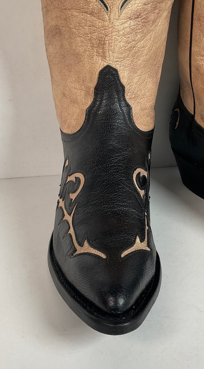Tony Lama Cowgirl Boots — Tooled Inlay — USA Made — 8.5 M