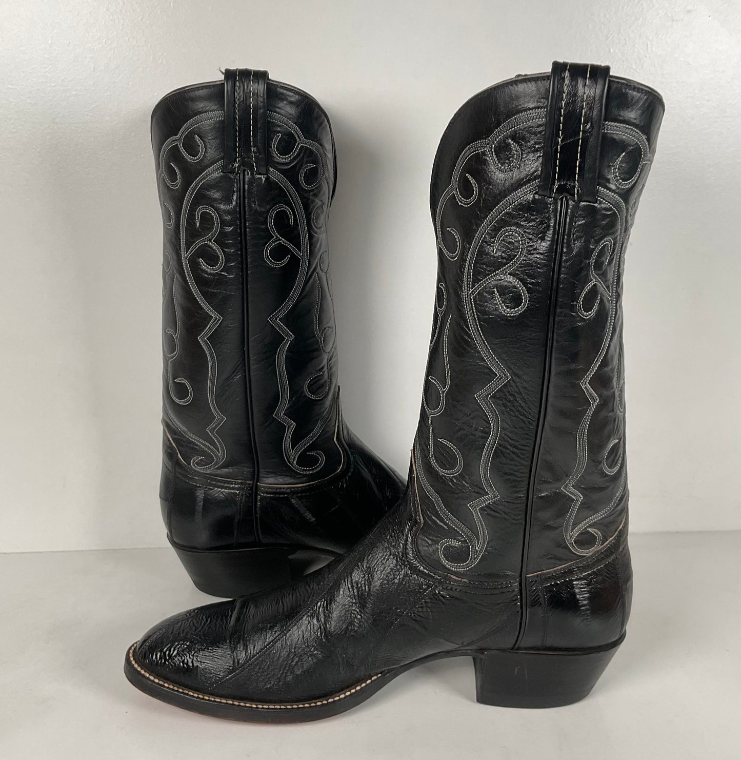 Vintage Hondo Eel Skin Cowboy Boots | Exotic | Black | Narrow | Men’s 11.5 B