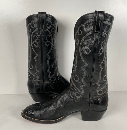 Vintage Hondo Eel Skin Cowboy Boots | Exotic | Black | Narrow | Men’s 11.5 B