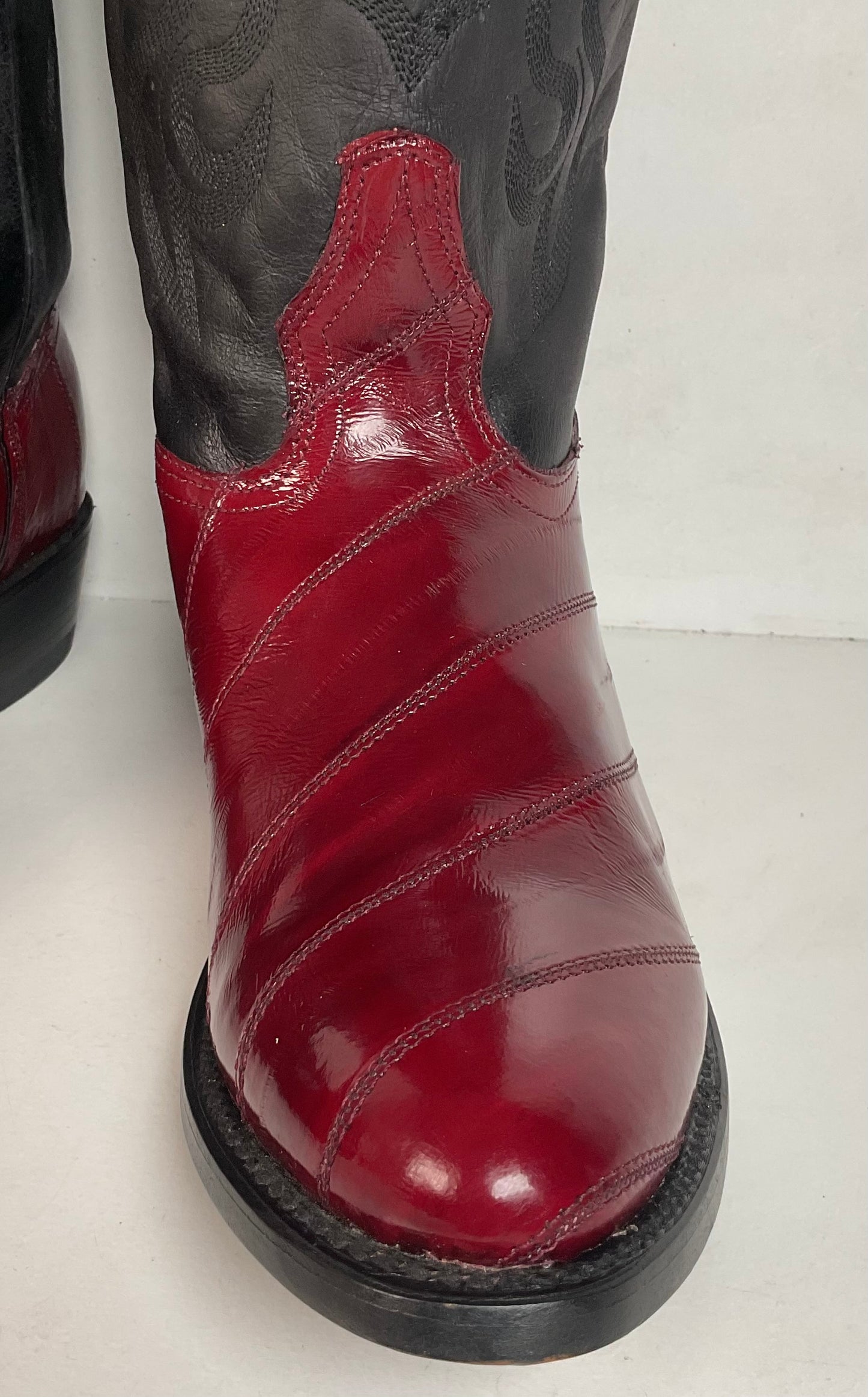 Los Altos Eel Skin Cowboy Boots 10 D Burgundy Exotic