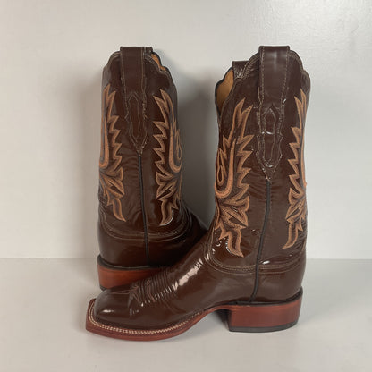 Lucchese 2000 Patent Leather Cowgirl Boots | Square Toe | Brown | USA Made | 6.5