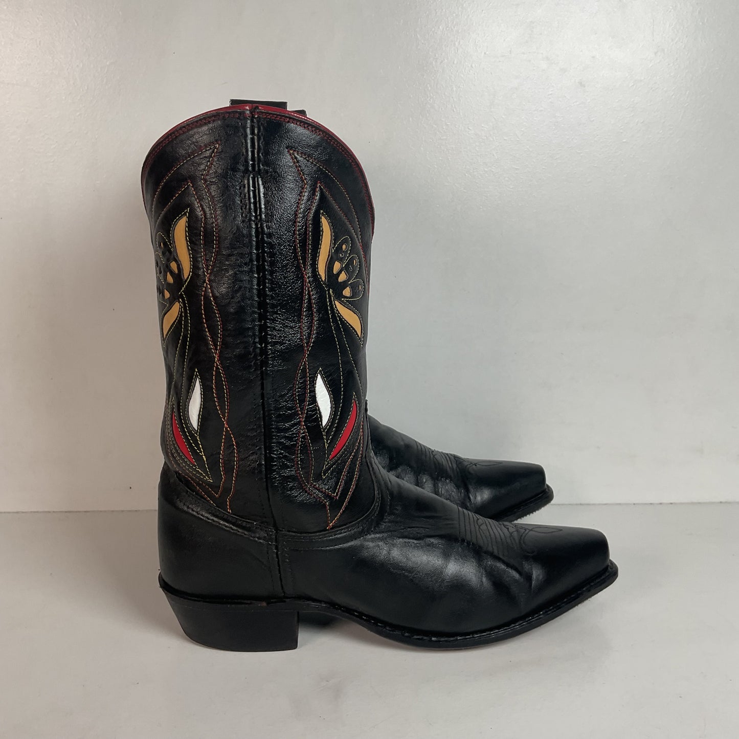 Acme Pee Wee Cowgirl Boots 10 M Tooled Tulip Inlay