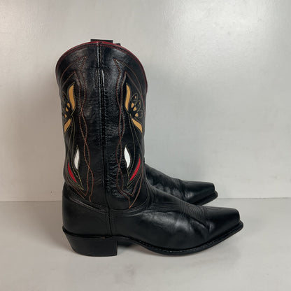 Acme Pee Wee Cowgirl Boots 10 M Tooled Tulip Inlay