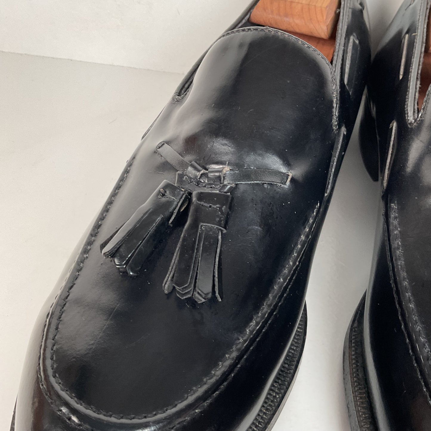 Vintage Florsheim Tassel Loafers | USA Made | Black Veal | High Shine | 10 EEE