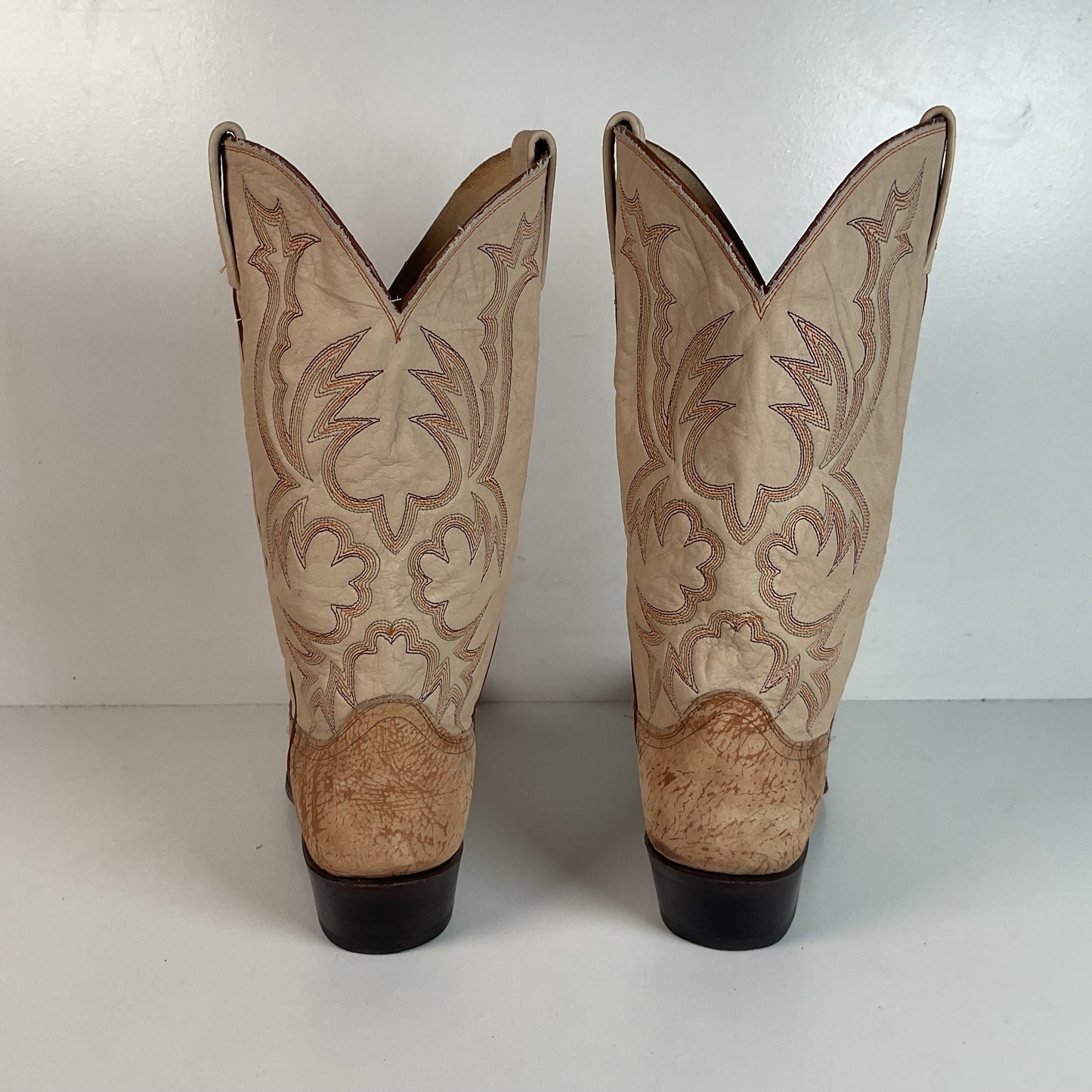 Vintage Dan Post Sueded Shoulder Cowboy Boots 10 D USA Crème Custom