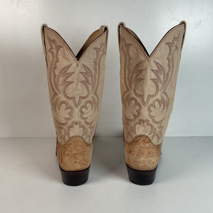 Vintage Dan Post Sueded Shoulder Cowboy Boots 10 D USA Crème Custom