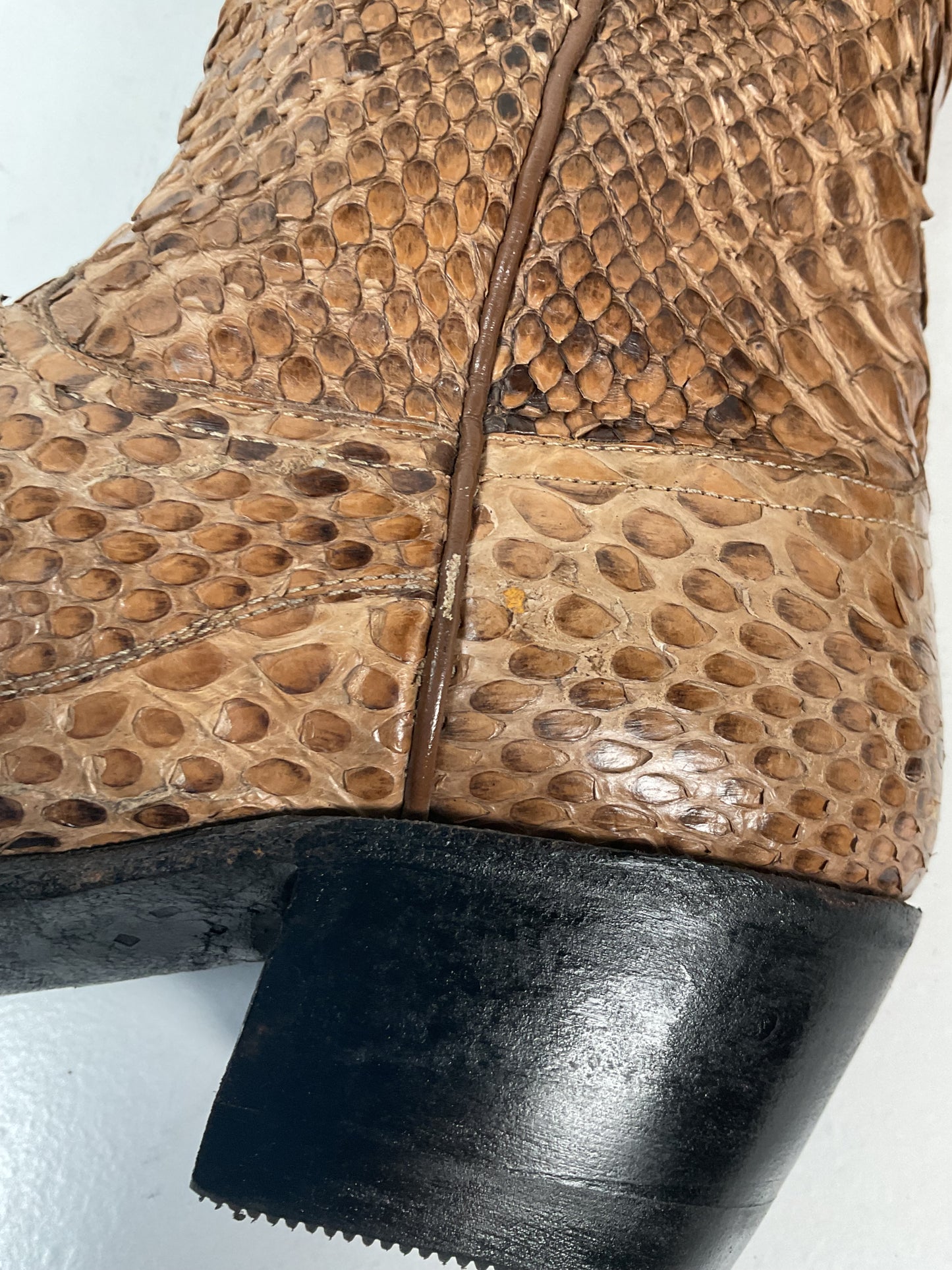 Vintage Full Python Snakeskin Cowboy Boots 8 D Back Cut Recraft