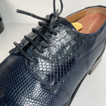 David Eden Exotic Derby Shoes | Navy Blue Crocodile & Teju Lizard | Men’s 13
