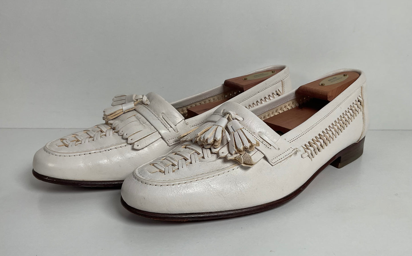 Vintage Florsheim White Tassel Loafers 9 D Italian Passport