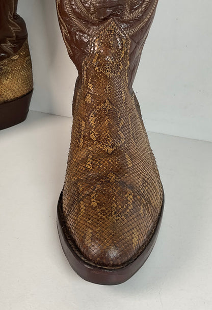 Vintage Nocona Boa Snakeskin Cowboy Boots 8 D Front Cut