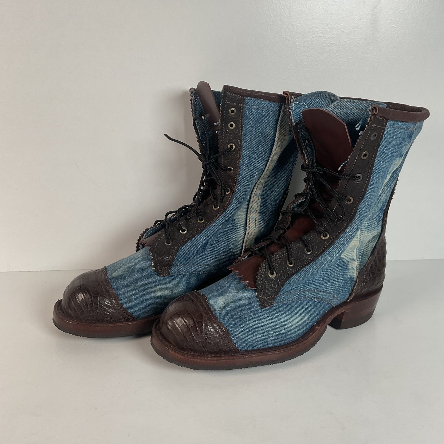 Denim Packer Boots | Caiman Cap Toe | Shark Skin Collar | Men’s 8 | Women’s 9.5