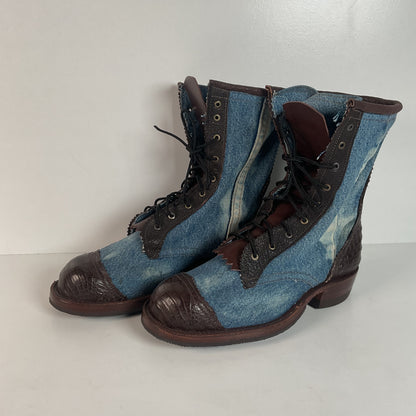 Denim Packer Boots | Caiman Cap Toe | Shark Skin Collar | Men’s 8 | Women’s 9.5