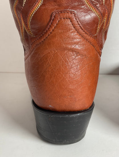 Tony Lama Bonham Cognac Smooth Ostrich 8.5 EE USA Made Distressed