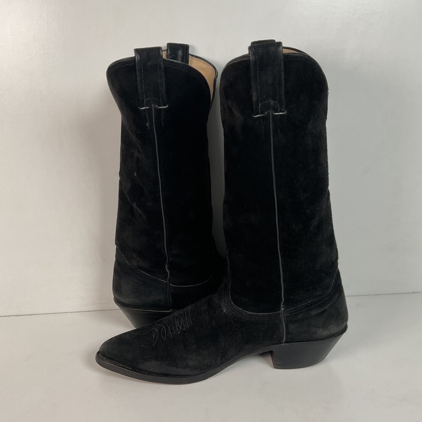 Vintage Nocona Black Suede Cowboy Boots 9 D USA Made Red Label