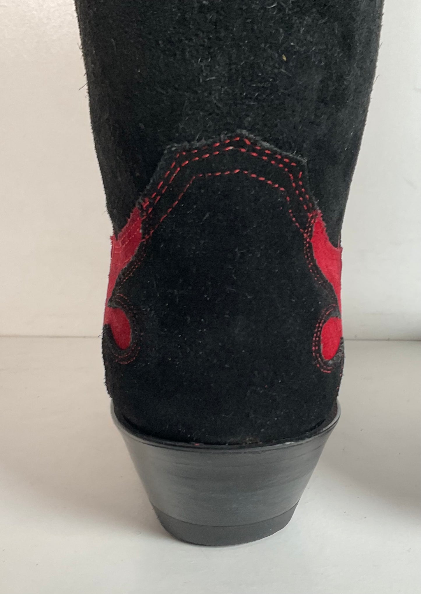 Vintage Justin Rough Out Suede Cowgirl Boots 8 B USA Tooled Overlay Recrafted