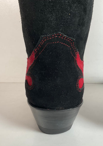 Vintage Justin Rough Out Suede Cowgirl Boots 8 B USA Tooled Overlay Recrafted