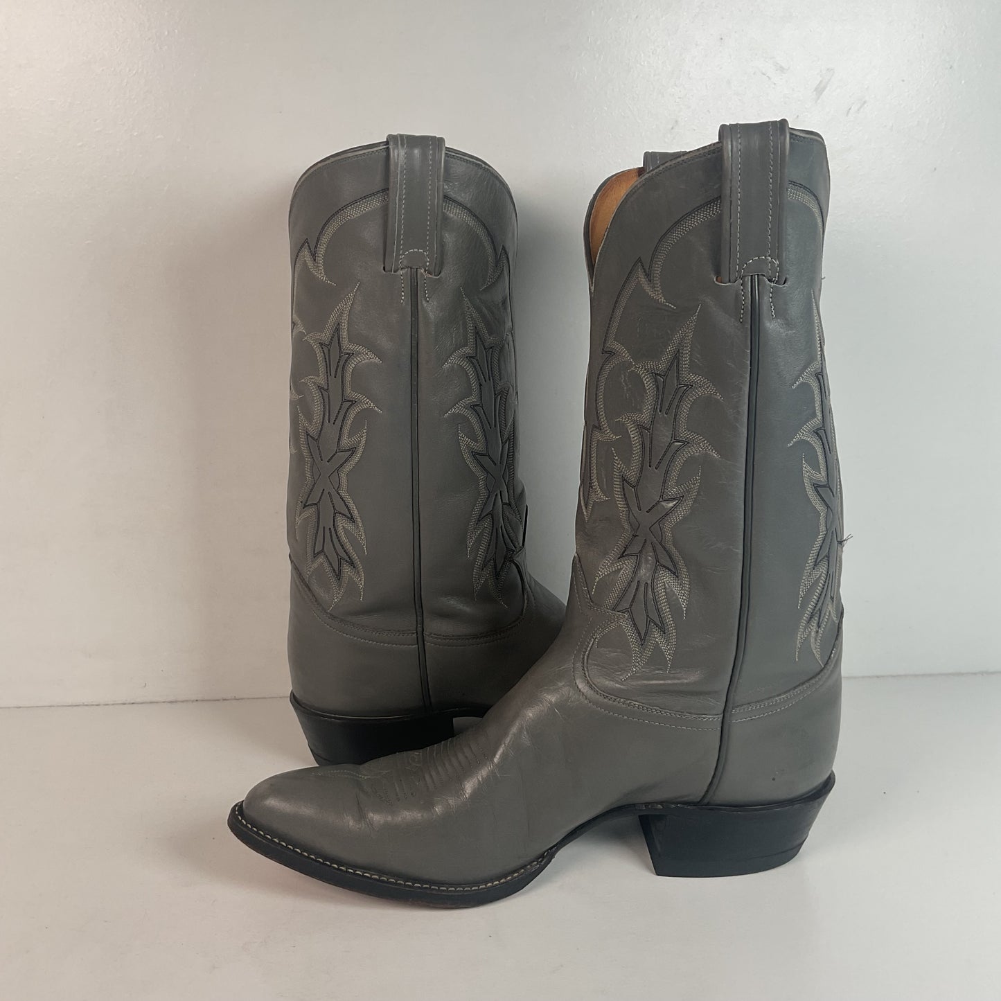 Vintage Grey Tony Lama Grey Cowboy Boots 11 D Gold Label USA Made