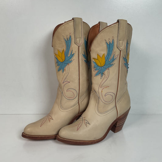 Vintage Miss Capezio Tulip Cowgirl Boots 7.5 M USA Made Rainbow Stitched
