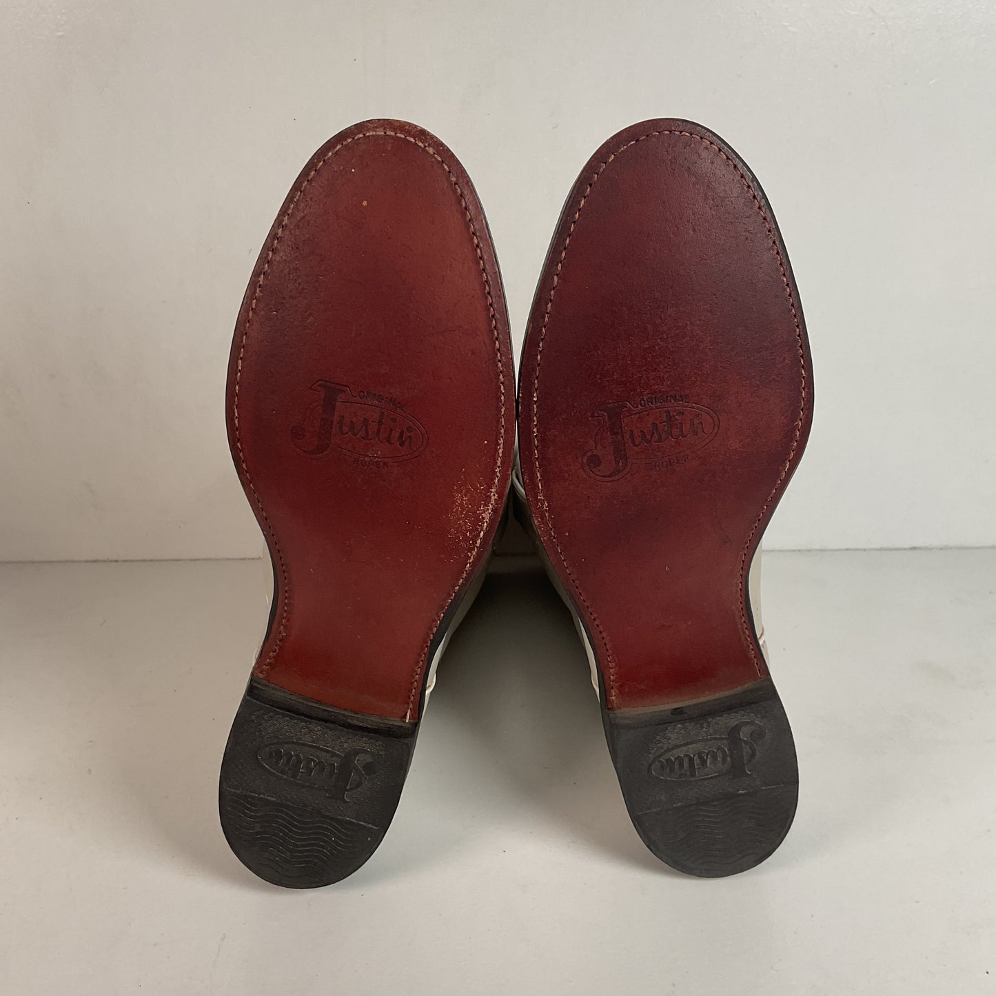 Justin Pearl White Roper Boots 8 C USA Made