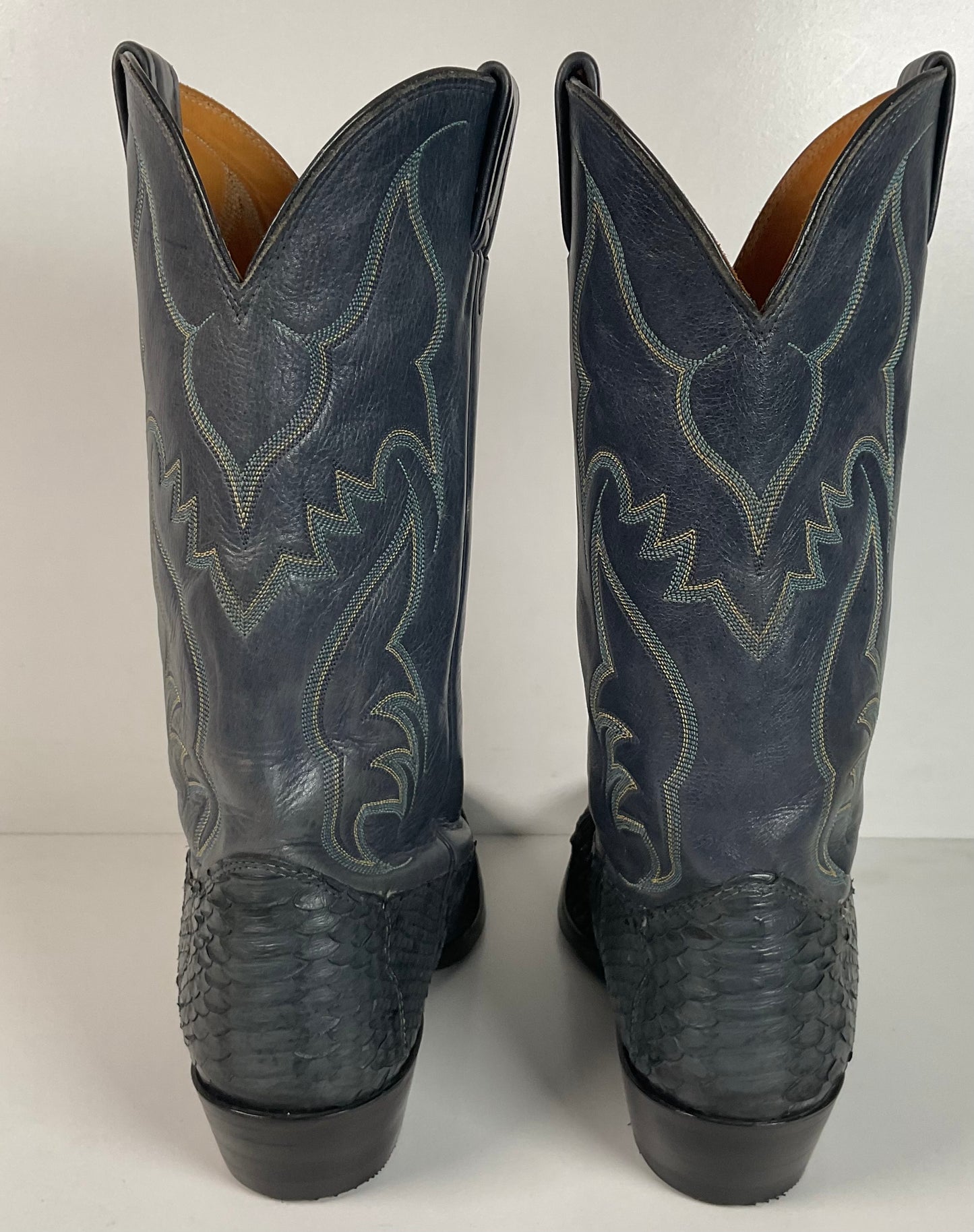 Vintage Nocona Dark Blue Python Snakeskin Cowboy Boots 12 D USA Made
