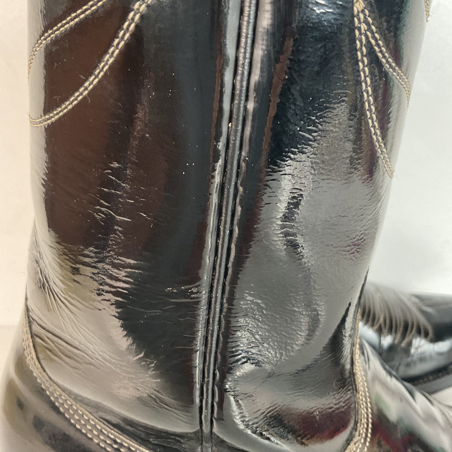 Vintage Nocona Patent Leather Cowboy Boots 9 D Glossy Old Black Label