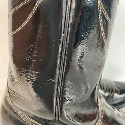 Vintage Nocona Patent Leather Cowboy Boots 9 D Glossy Old Black Label
