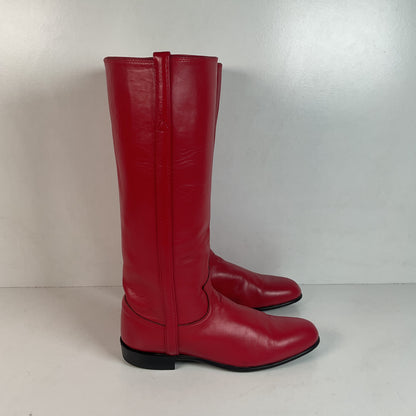 Vintage Justin Ruby Red Riding Boots 8.5 AA (Extra Narrow) USA Made Campus