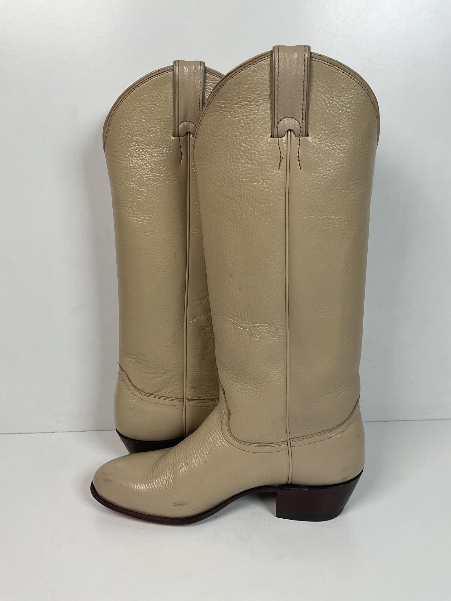 Justin Women’s Tall Bone Leather Cowgirl Boots 8 B USA Made