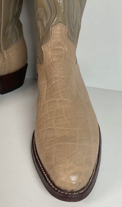 Vintage 1960s Justin Exotic Elephant Cowboy Boots 11 B Old White Label